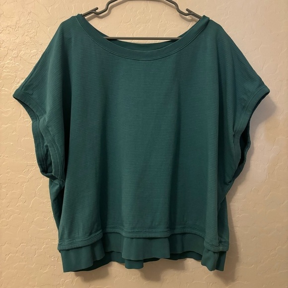 Athleta Plus Size Green Sundown Shirred Sweatshirt Tee Cotton Stripes Size 1X - Picture 5 of 9